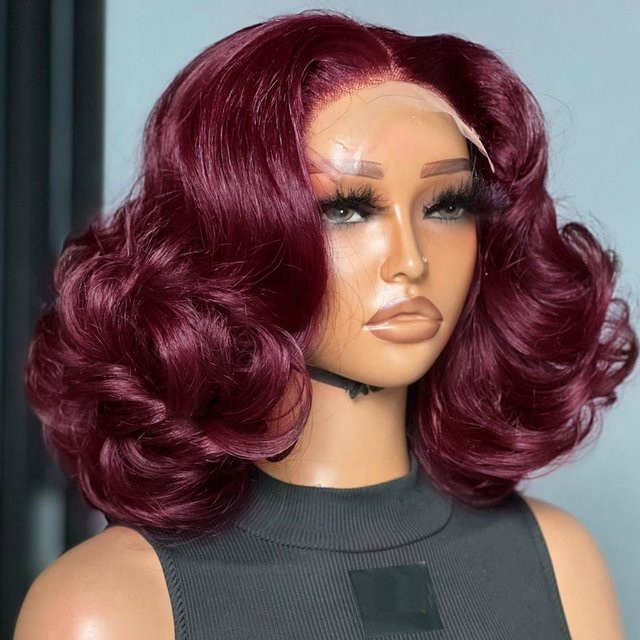 Happy Monday Bob-Perücke, Body Wave, Echthaar, Burgunderrot - Bild 1