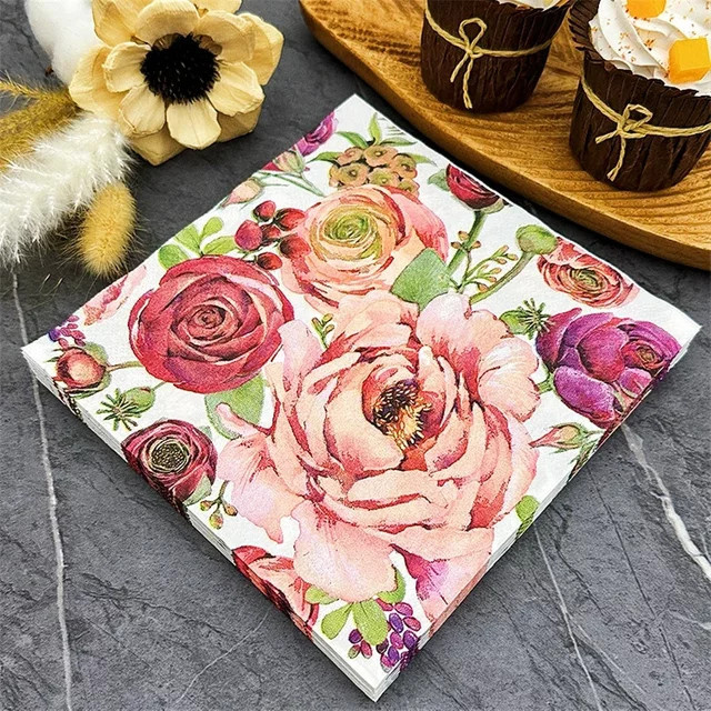 GUANYAO Motiv Servietten mit Blumenmuster, Bunt, 20 Stück, Breite: 33 cm - Bild 1