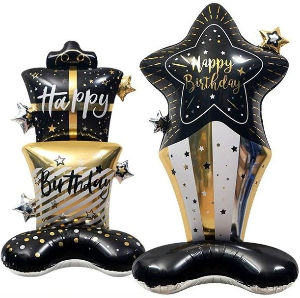 LQZZY Ballonständer für Geburtstagsparty in Schwarz und Gold mit Stern-Dekoration - Bild 1