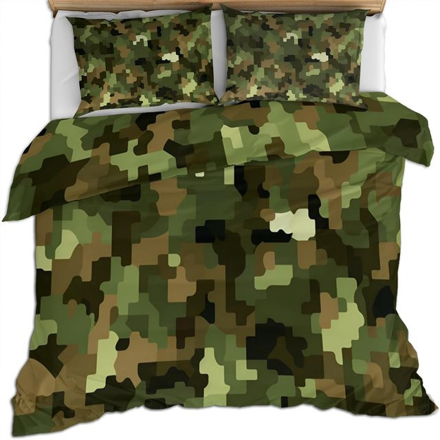 Camouflage Bettwäsche-Set für Kinder und Teenager mit Camo-Muster, 2-teilig bestehend aus einem Bettbezug und einem Kissenbezug, B/H: 100 x 135 cm, Kissenbezug: 75 x 50 cm - Bild 1