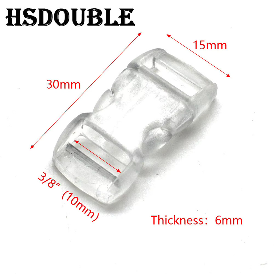 HSDOUBLE Kunststoffschnallen konturiert gebogen für Paracord-Armband und Gurtband, 10 mm, transparent und weiß, 100 Stück/Packung - Bild 2