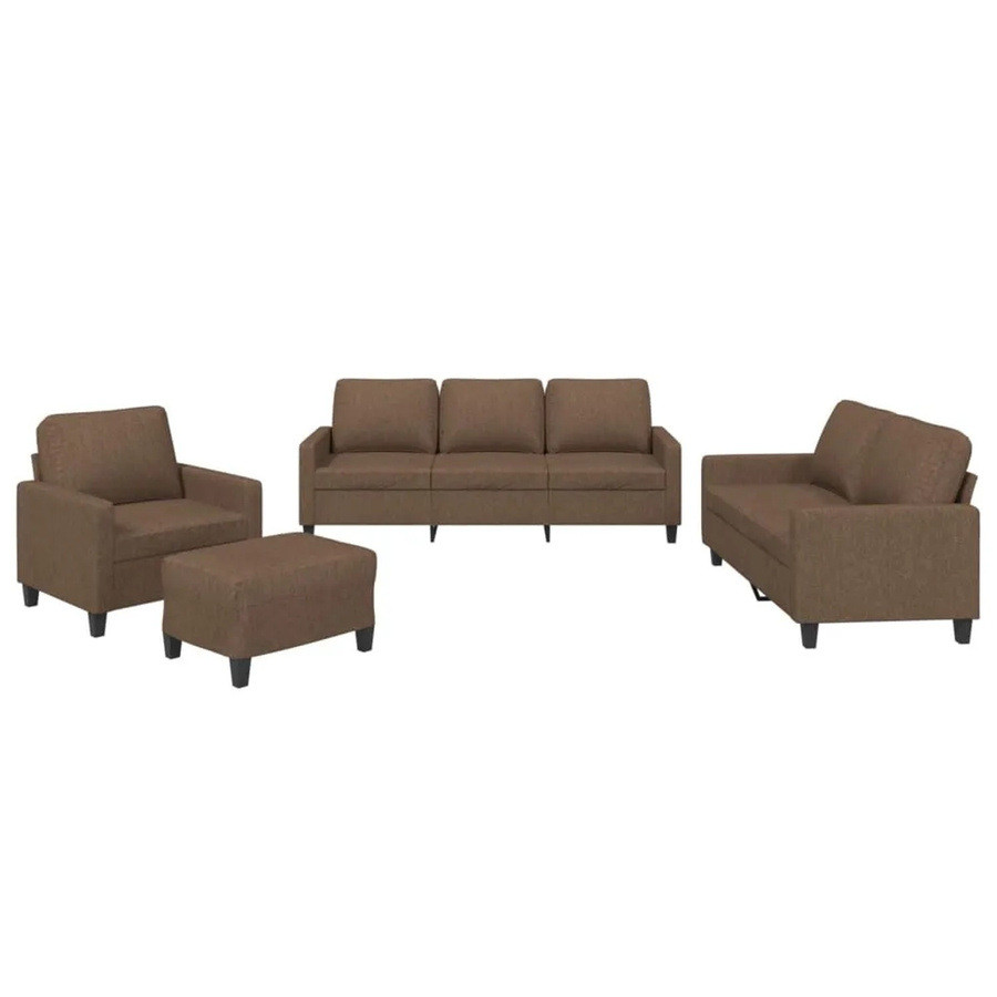 vidaXL 4-teilige Sofagarnitur aus Stoff in Braun mit Sessel, 2-Sitzer-Sofa, 3-Sitzer-Sofa, Fußhocker und Kissen - Bild 2