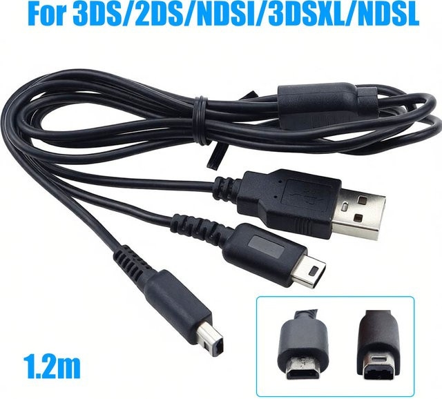 USB-Ladekabel für Nintendo NDSI 3DS 2DS 3DS XL NDSL Zubehör in Schwarz mit USB-A Anschluss - Bild 1