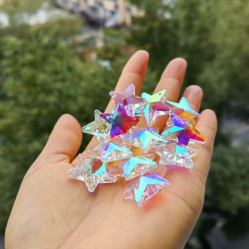 10 Stück K9 Kristall Stern Anhänger in AB Farbe, bunte geometrische Glasanhänger für Schmuck und Dekoration, Durchmesser: 26 mm - Bild 2