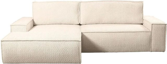 Vente-unique Schlafsofa Amelia in Beige mit L-Form und Bouclé-Stoff - Bild 1
