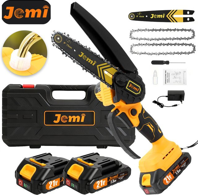 Jemi Tool Tragbare 6 Zoll Kettensäge Gelb mit Sicherheitsverriegelung und 2 Ketten passend für Makita LXT Akku - Bild 1