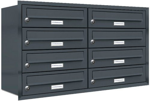 AL Briefkasten-System für 8 Parteien zur Unterputzmontage, grau, B/H/T: 153,288 x 50,0 x 27,5 cm - Bild 1