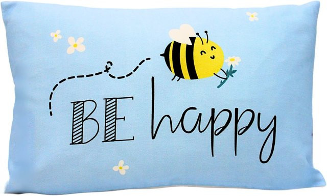 Dekohelden24 Zierkissen BE Happy mit Biene Motiv aus Baumwolle, B/H/T: 40 x 23 x 13 cm - Bild 1