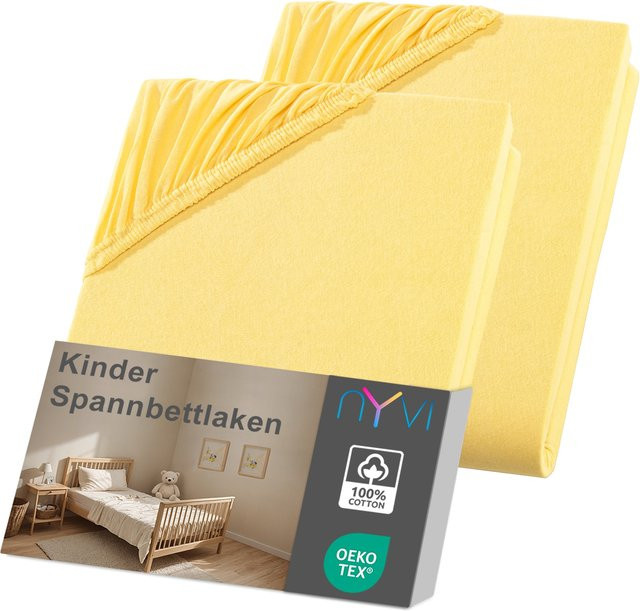 NYVI Kinder Spannbettlaken Junior 2er Pack, Gelb, B/T: 70 x 140 cm, Matratzenhöhe bis 12 cm, Baumwolle, bügelfrei und anschmiegsam - Bild 1