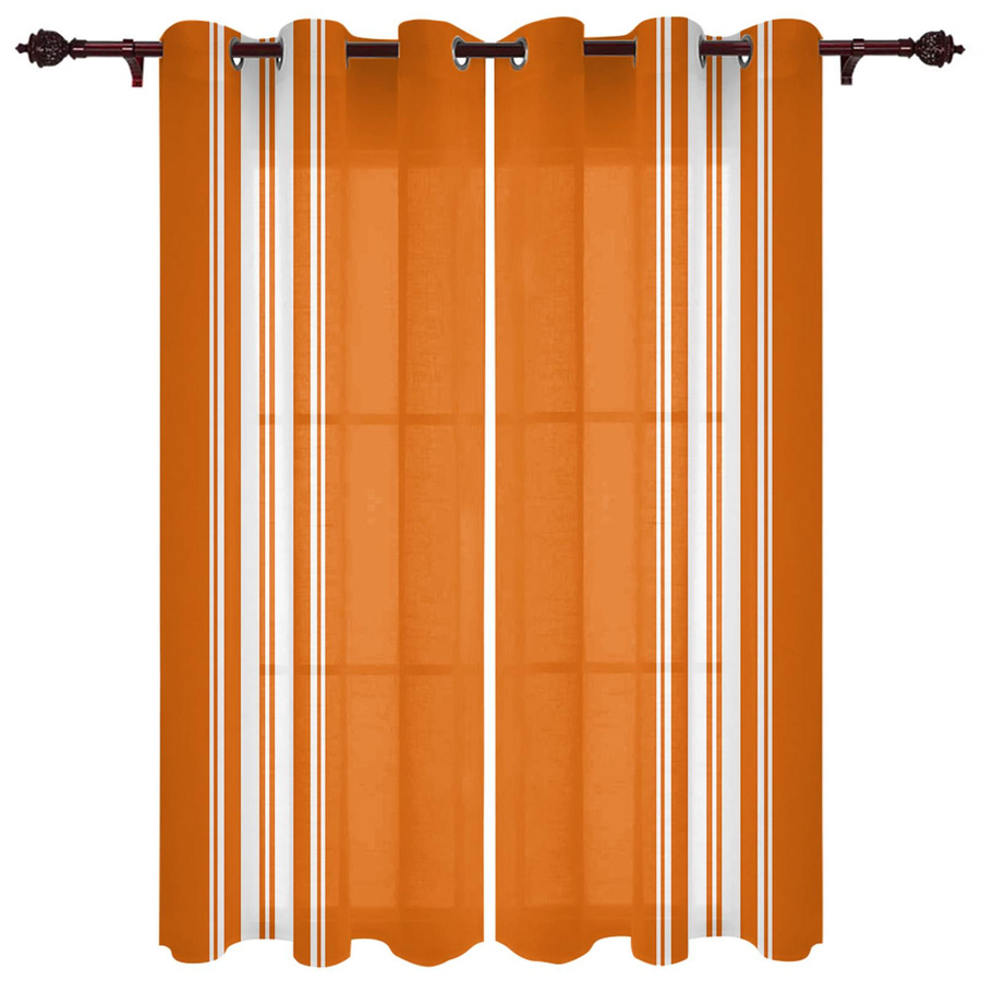 Bauernhausgardinen mit orangen Streifen von Household supplies MH, halbtransparent, Breite: 135 cm, Höhe: 60 cm - Bild 1