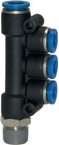Riegler T-Mehrfachverteiler Blaue Serie, drehbar, R 1/8 außen, Durchmesser 4x4, Blau/Schwarz - Bild 1