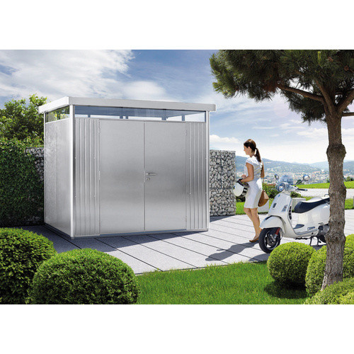 Biohort Gerätehaus HighLine aus Stahl mit Doppeltür in Silber Metallic, B/H/T: 275 x 222 x 195 cm - Bild 2