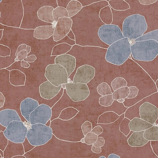 PROFHOME 791471-GU Vlies Tapete mit floralem Blumenmuster in Rot, Blau, Braun-Beige und Oliv-Grün, B: 0,53 m, L: 10,05 m - Bild 1
