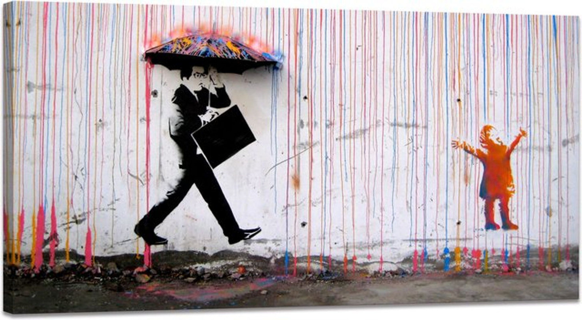 Yamato Bridge Banksy Leinwand Wandbild Motiv Regen B/H: 80 x 40 cm, mehrfarbig, abstraktes Porträt im Querformat - Bild 1