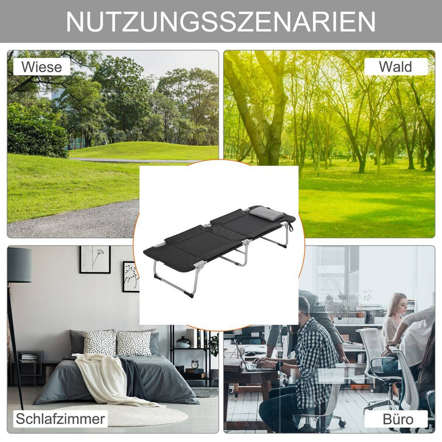 Outsunny Feldbett aus Stahl und Oxford-Gewebe mit Schaumstoff in Schwarz-Silber, Breite: 66 cm, Länge: 183 cm, Höhe: 33 cm - Bild 5