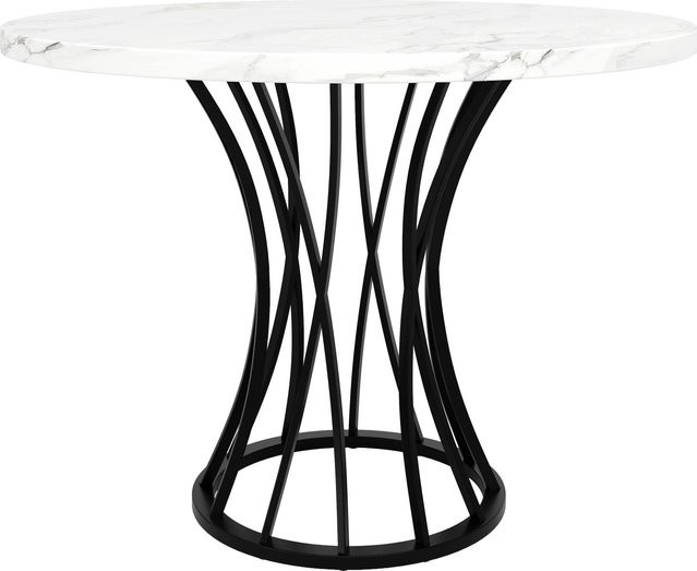 okwish Esstisch rund in Marmoroptik mit Gold, Durchmesser: 80 cm, Höhe: 76 cm - Bild 1