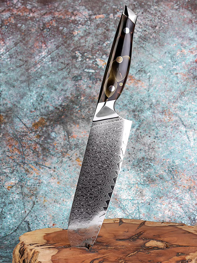 XITUO 6-teiliges Küchenmesser-Set aus Damaszener Stahl mit Kupfer-Platin-Harzgriff in Multicolour, bestehend aus Santoku-, Schäl-, Brot- und Ausbeinmessern - Bild 5