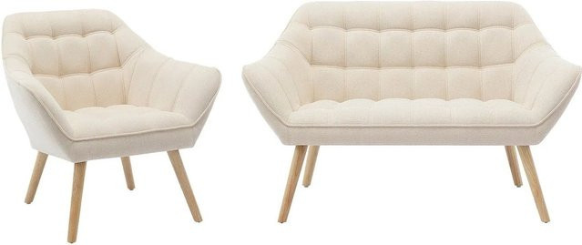 Vente-unique Couchgarnitur Caserta in Beige bestehend aus einem 2-Sitzer Sofa und einem Sessel aus Stoff, Breite: 127 cm, Tiefe: 82 cm - Bild 1