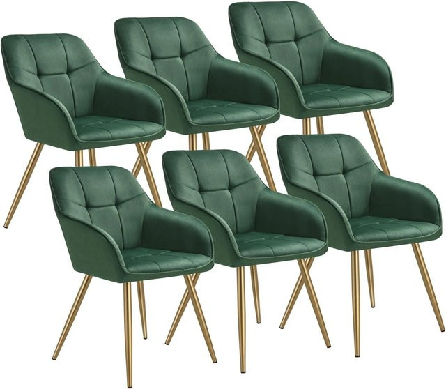tectake Esszimmerstuhl Marilyn, 6er Set, gepolstert, Samtoptik, gesteppt, Dunkelgrün, Gold, B/T/H: 58 x 62 x 82 cm - Bild 2