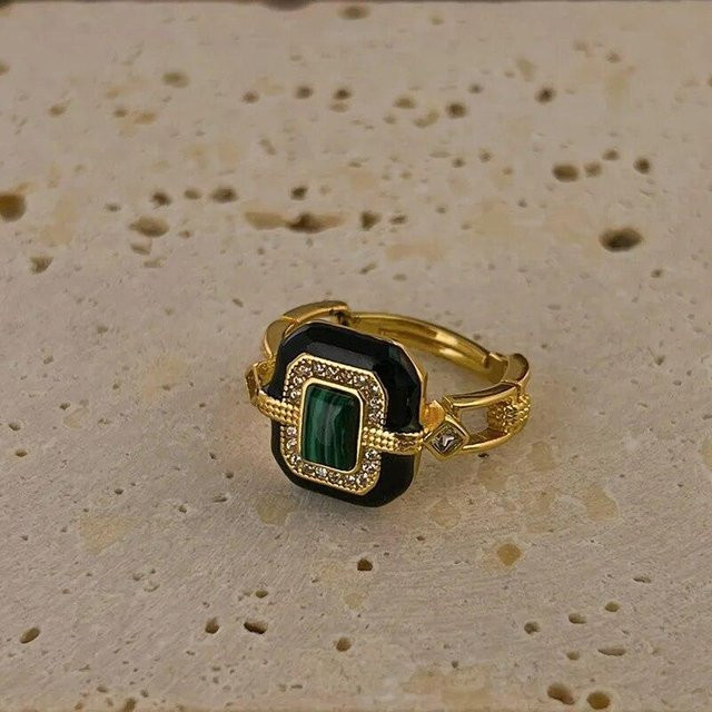 Ring Malachit, Achat, Zirkonia, Gold, Damen - Bild 1