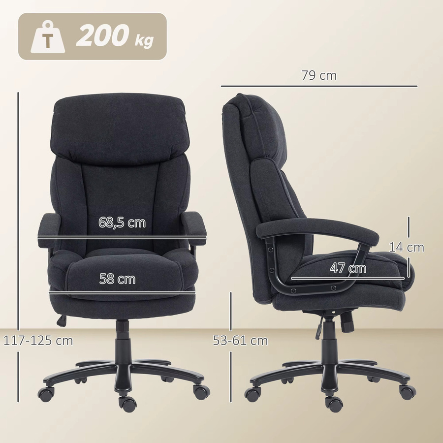 HOMCOM Chefsessel Bürostuhl in Schwarz mit Samtoptik, ergonomischer Schreibtischstuhl mit hoher Rückenlehne, höhenverstellbar und wippbar, belastbar bis 200 kg - Bild 3