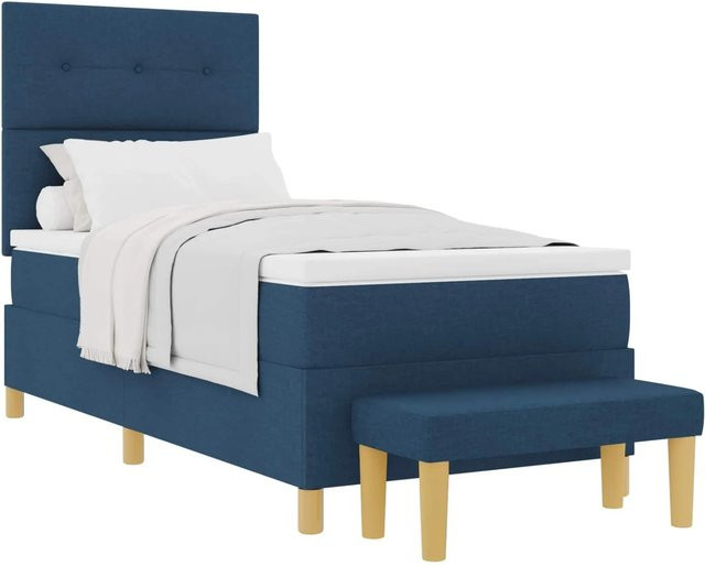 vidaXL Boxspringbett mit Matratze und Kopfteil in Blau, B/T/H: 90 x 200 x 128 cm - Bild 1