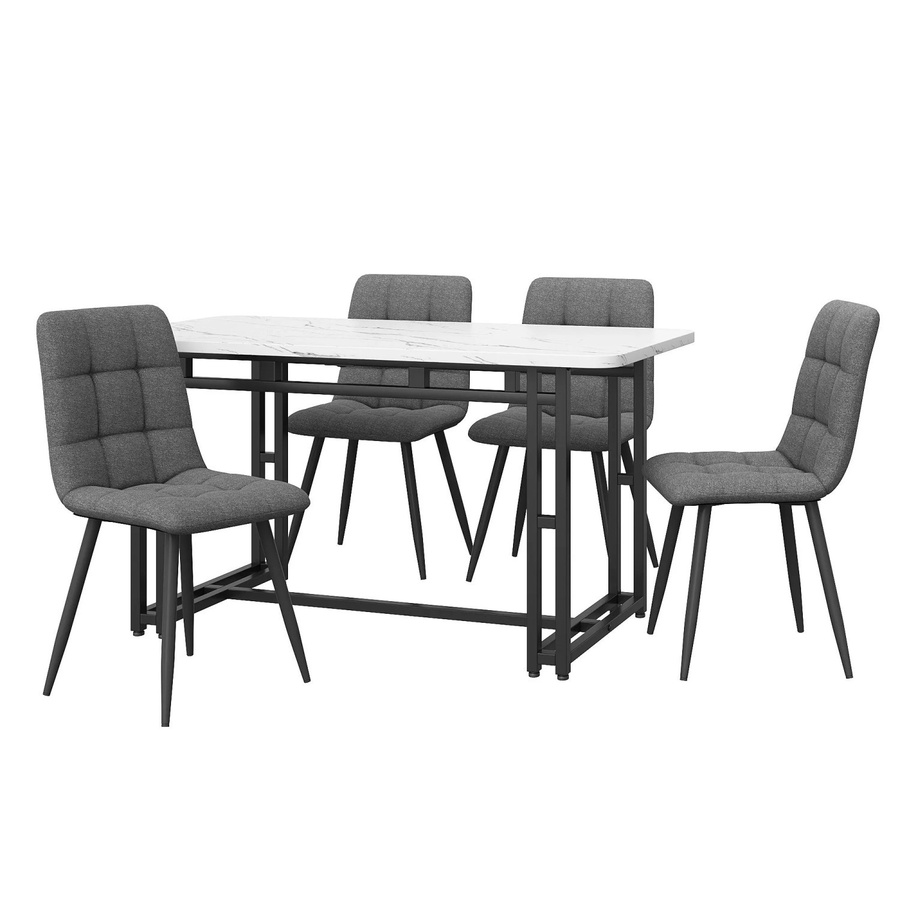 Merax Essgruppe 5-teilig mit Esstisch und 4 Leinenstühlen in Schwarz und Dunkelgrau, Tischmaße B: 120 cm, T: 70 cm - Bild 2