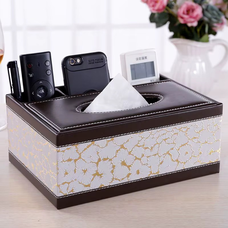 Multifunktionale Taschentuchbox mit 4 Fächern aus Kunststoff in Weiß oder Braun - Bild 1