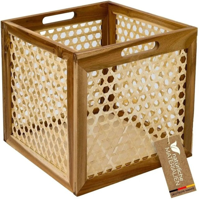 HMF Aufbewahrungskorb für Kallax Regale aus Akazienholz mit Wiener Geflecht in Braun, B/T/H: 32 x 34 x 32 cm - Bild 1