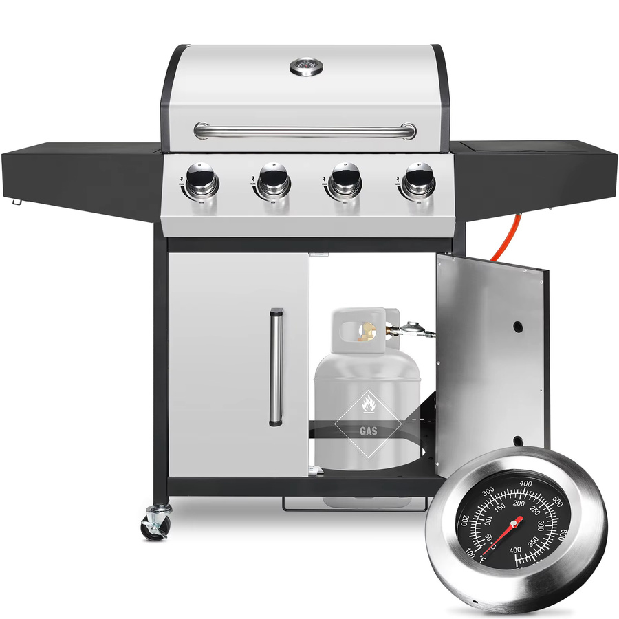 Gasgrill mit 4+1 Brennern und Seitenbrenner in Silber aus Edelstahl mit großer Grillfläche für Propan - Bild 2