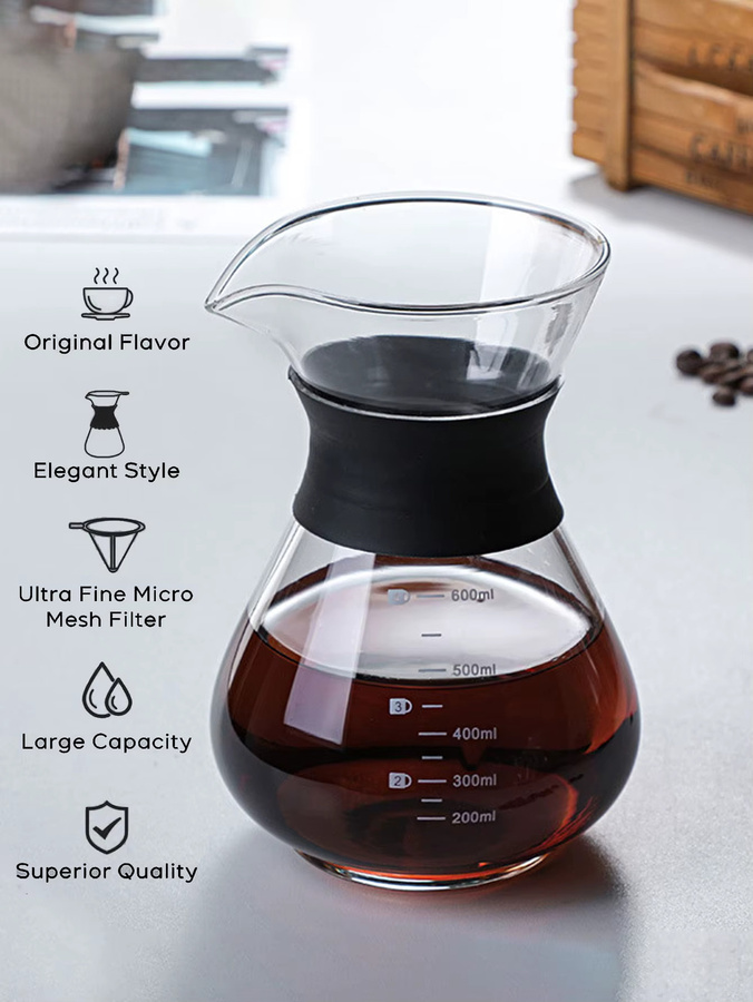 Leeseph Pour-Over Kaffeebereiter mit Edelstahl-Kaffeefilter und Wärmeisolierung, transparent - Bild 2