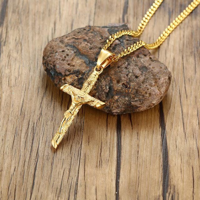 prjewel Halskette Edelstahl, Kreuz Anhänger, Gold, Unisex - Bild 1