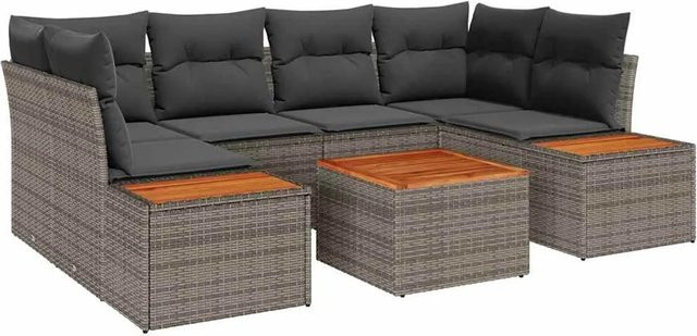 vidaXL Garten-Sofa-Set aus Polyrattan in Grau mit 6-teiliger L-Form, Kissen und integriertem Stauraum - Bild 1