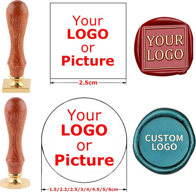 Personalisierter Wachssiegel-Stempel mit individuellem Logo-Design aus Messing und Holz für Hochzeiten, Einladungen und DIY-Bastelprojekte, Durchmesser: 1,5 bis 6 cm - Bild 1
