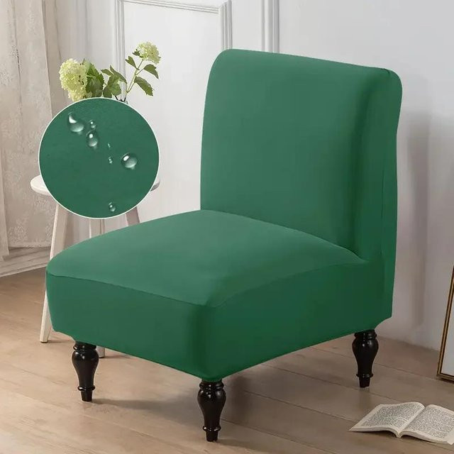 Elastischer armloser Stuhlbezug in Grün für Esszimmerstühle, abnehmbarer Stretch-Bezug aus Polyester und Elasthan - Bild 1