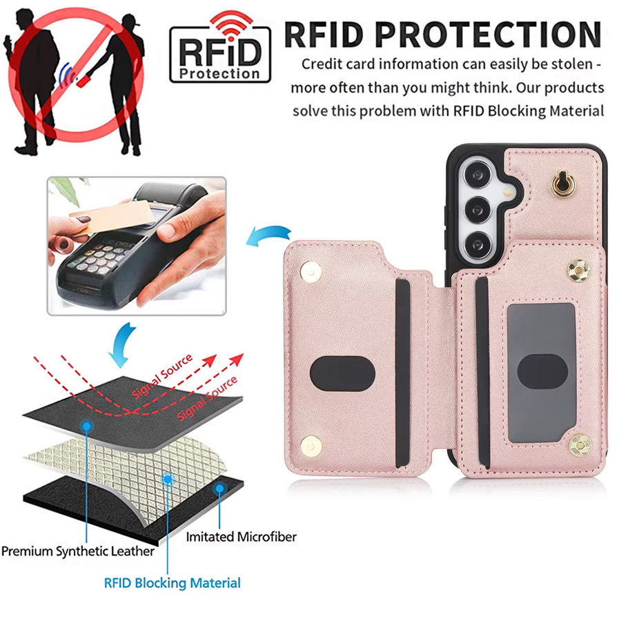 Crossbody Brieftasche und Handyhülle aus Leder für Samsung Galaxy S26 S25 Ultra S24FE S23 S22 Plus A37 A57 A17 A26 A56 A36 mit Kartenfach in Grün oder Pink - Bild 3