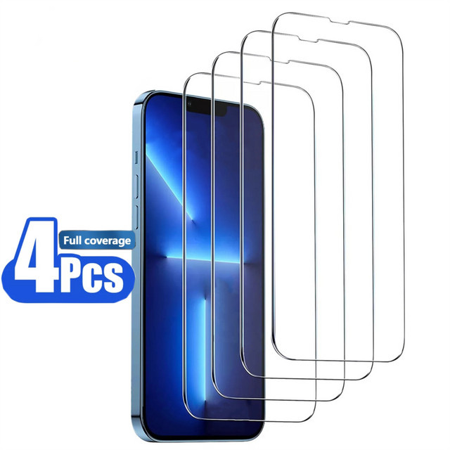 ZYXGUGU 4er Pack Transparentes 9H HD Gehärtetes Glas Displayschutzfolie für iPhone 16e, iPhone 14 Plus, iPhone 13 mini und iPhone Pro Max - Bild 1