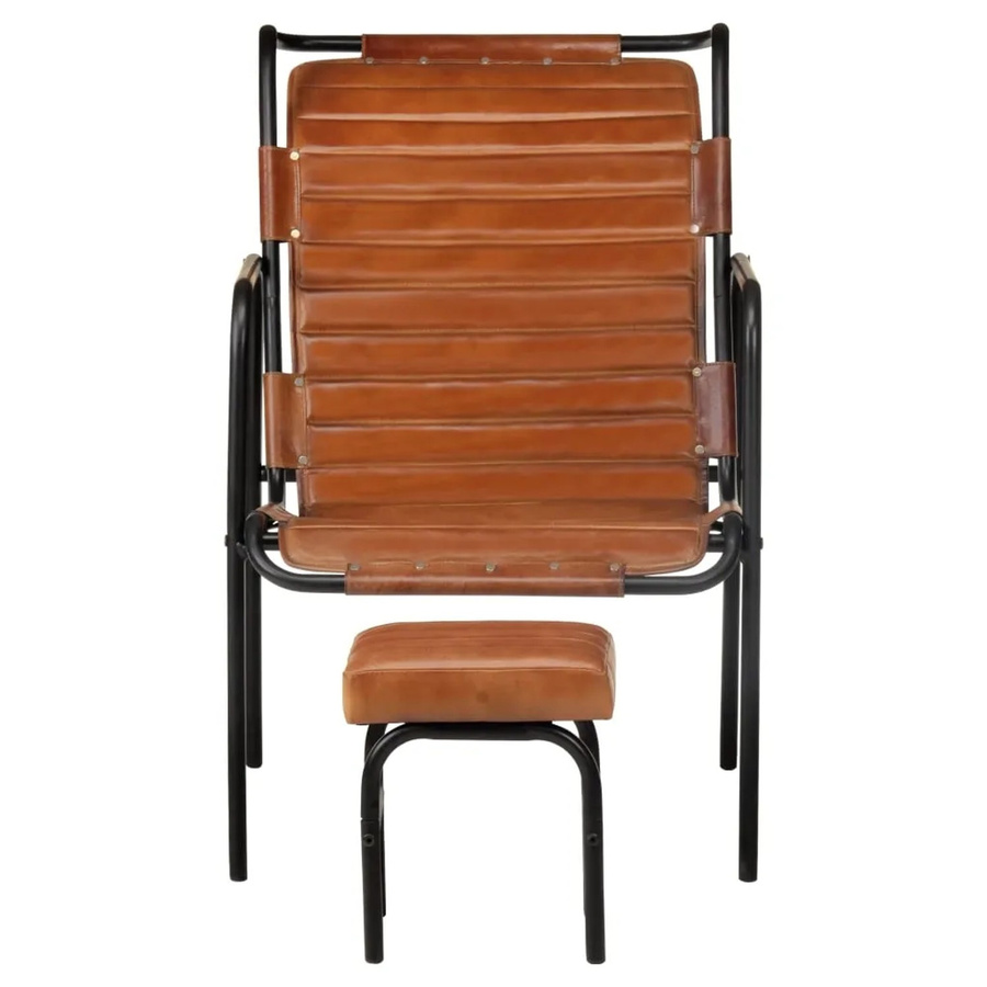 vidaXL Relaxsessel mit Fußhocker aus braunem Echtleder im Vintage-Stil mit Metallgestell - Bild 2