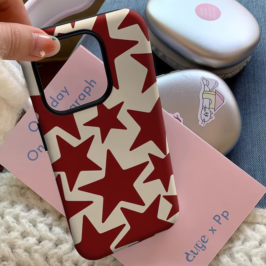 Potdemiel Burgundy Star Scatter Handyhülle für iPhone 17 16 15 14 13 12 Pro Max Plus mit doppelschichtiger Rückseite in Rot - Bild 5