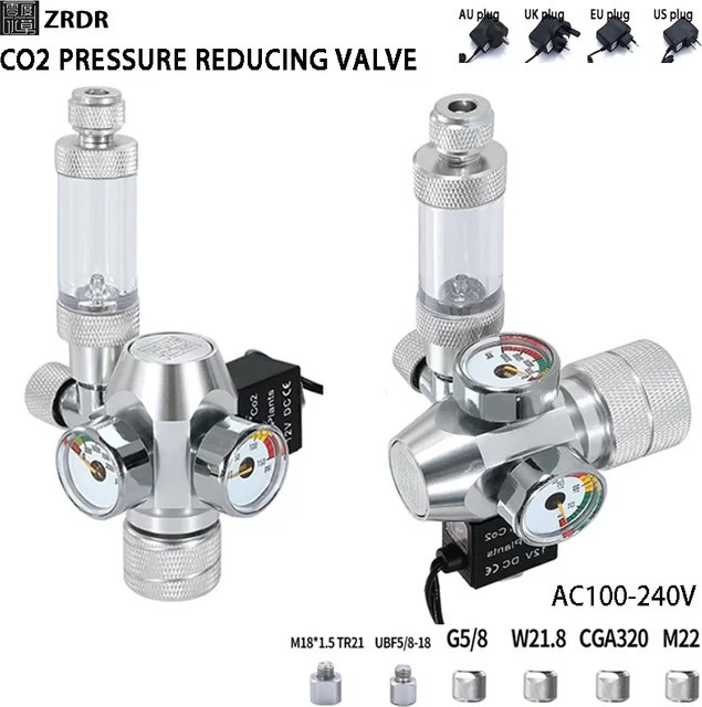 ZRDR DIY Aquarium CO2-Regler mit elektromagnetischem Ventil und Blasenzähler in Silber - Bild 1