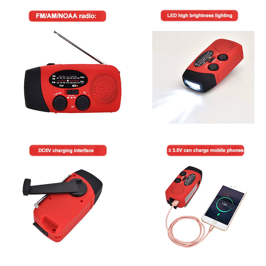 MicroData Multifunktionales Notfallradio mit LED-Taschenlampe, Handkurbelgenerator und Solarladung, AM/FM/SW, Farbe: Rot - Bild 2
