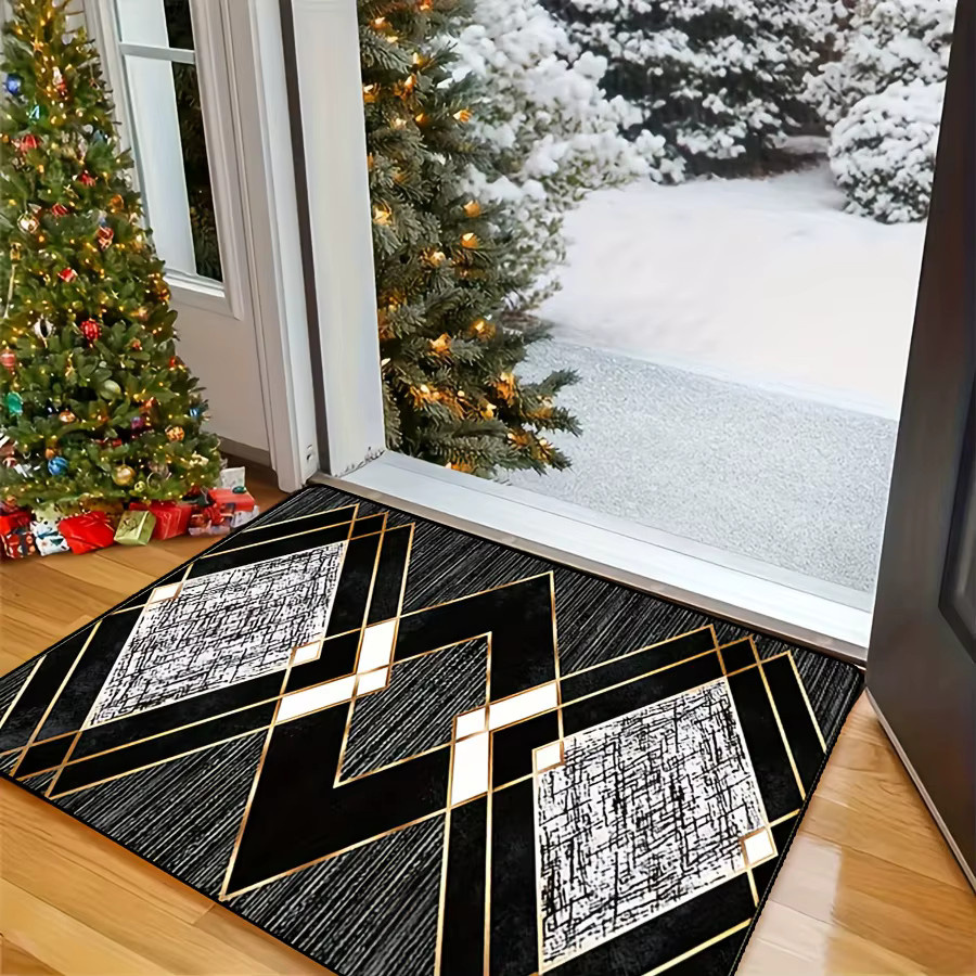 VIKAMA Geometrischer Teppich mit Diamantmuster in Schwarz und Grau, wetterfest, B/T: 60 x 40 cm - Bild 3