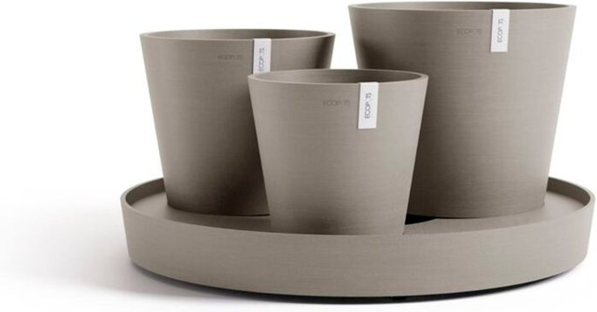 Ecopots Dubai Blumentopf aus Kunststoff in Taupe Meliert für Innen- und Außenbereich B: 56,5 cm, H: 30,7 cm - Bild 1