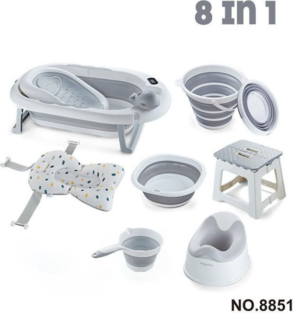 Faltbares 8-in-1 Baby-Badewannen-Set aus grauem PP-Material für Neugeborene von 0-3 Jahren, Breite: 36,0 cm, Höhe: 8,0 cm - Bild 1