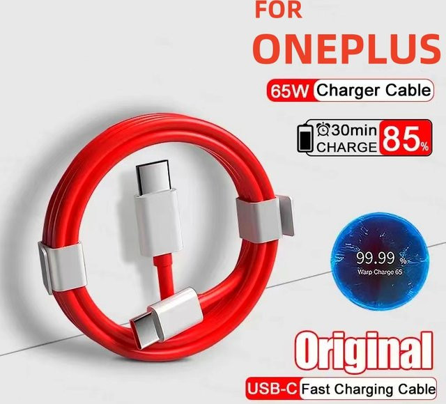 OnePlus SuperVOOC USB-C auf USB-C Schnellladekabel 65W mit Warp Dash Charge Funktion in Rot - Bild 1