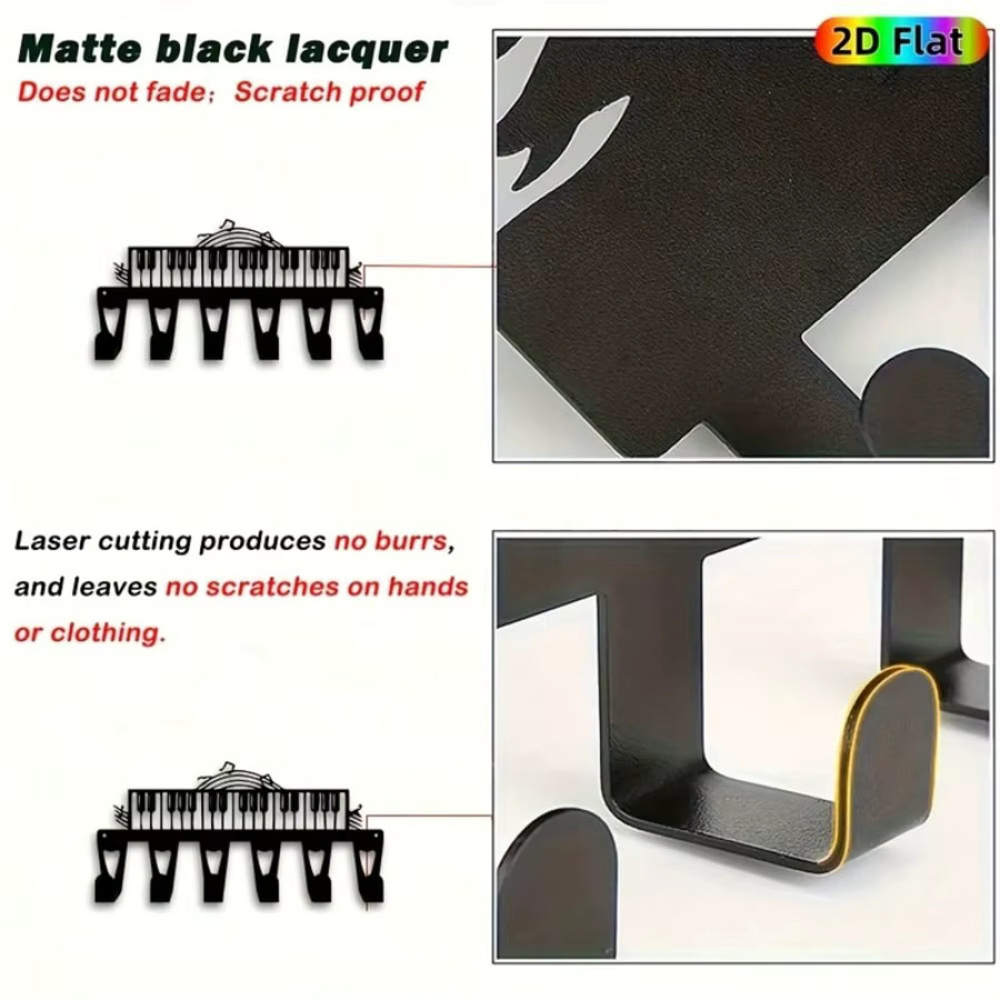 CIFBUY Vintage Wandhaken aus Eisen in Schwarz mit Musiknoten-Design und 6 schlüsselförmigen Haken - Bild 3