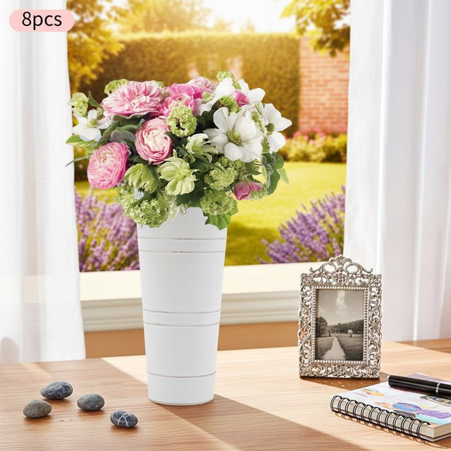 8 Stück zylindrische Blumenvasen von Bymaocar aus Metall in Weiß für Blumenarrangements und Pflanzen - Bild 1