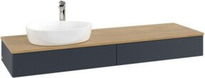 V&B Waschtischunterschrank Antao mit Frontstruktur, Eiche honig, Blau lackiert, B/T: 160 x 50 cm - Bild 1