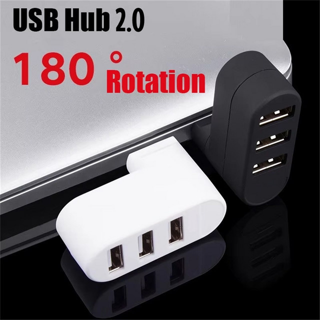 WvvMvv Mini 3-Port USB-Hub mit 180 Grad Drehung, USB 3.0 und 2.0 Multi-Adapter für Laptop, MacBook und PC, Schwarz oder Weiß - Bild 1