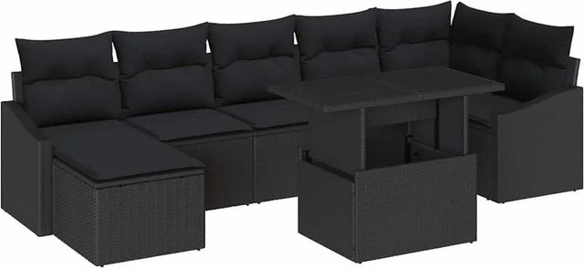 vidaXL 8-tlg. Garten-Sofa-Set in L-Form mit Kissen und integriertem Stauraum, Schwarz - Bild 1